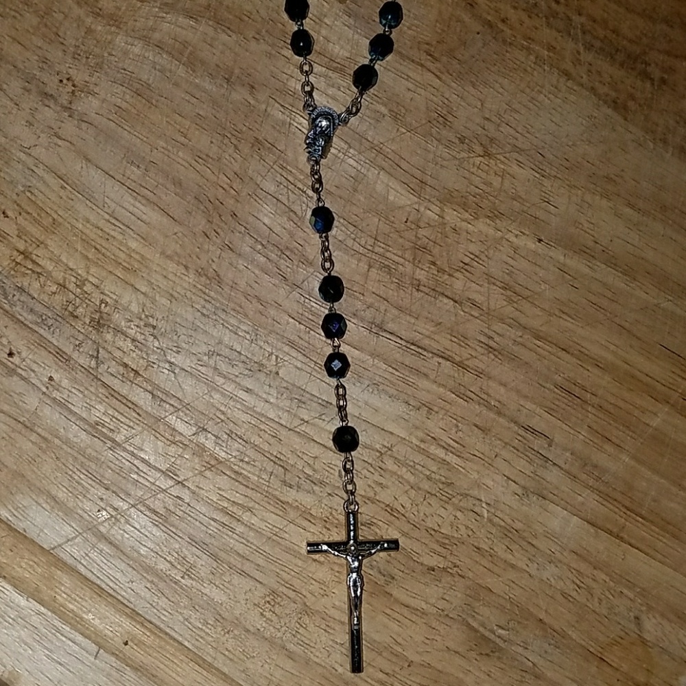 Sterling silver beaded rosary with Mary & child